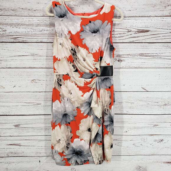 Calvin Klein Women's Floral Ruched Faux Wrap Sleeveless Dress Size Medium - Picture 1 of 14